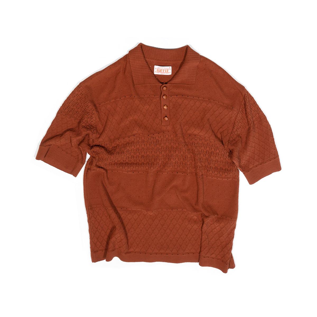 I Oedeul Mesh Short Sleeve Collared Knit - Brown 2