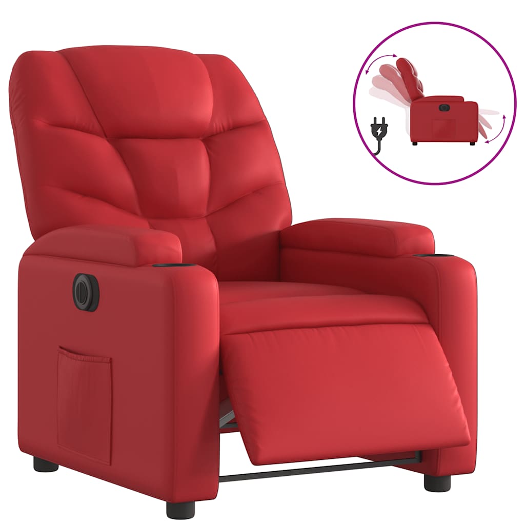 Electric Recliner Chair In Red Synthetic Leather
