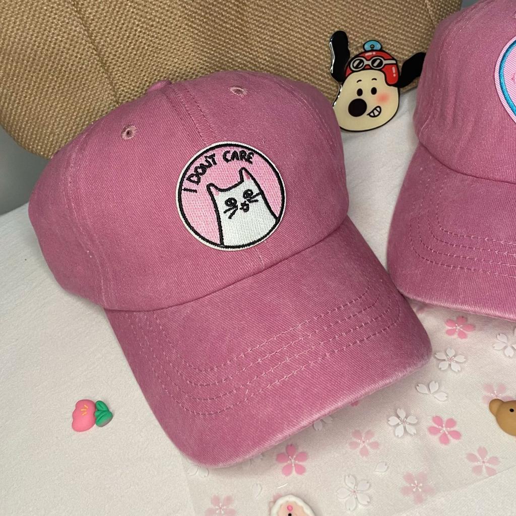 Pink Love Cat Baseball Cap Female Curved Brim Soft Top Cap Cute Hat Trendy Female Sun Protection Shade Show Small Face