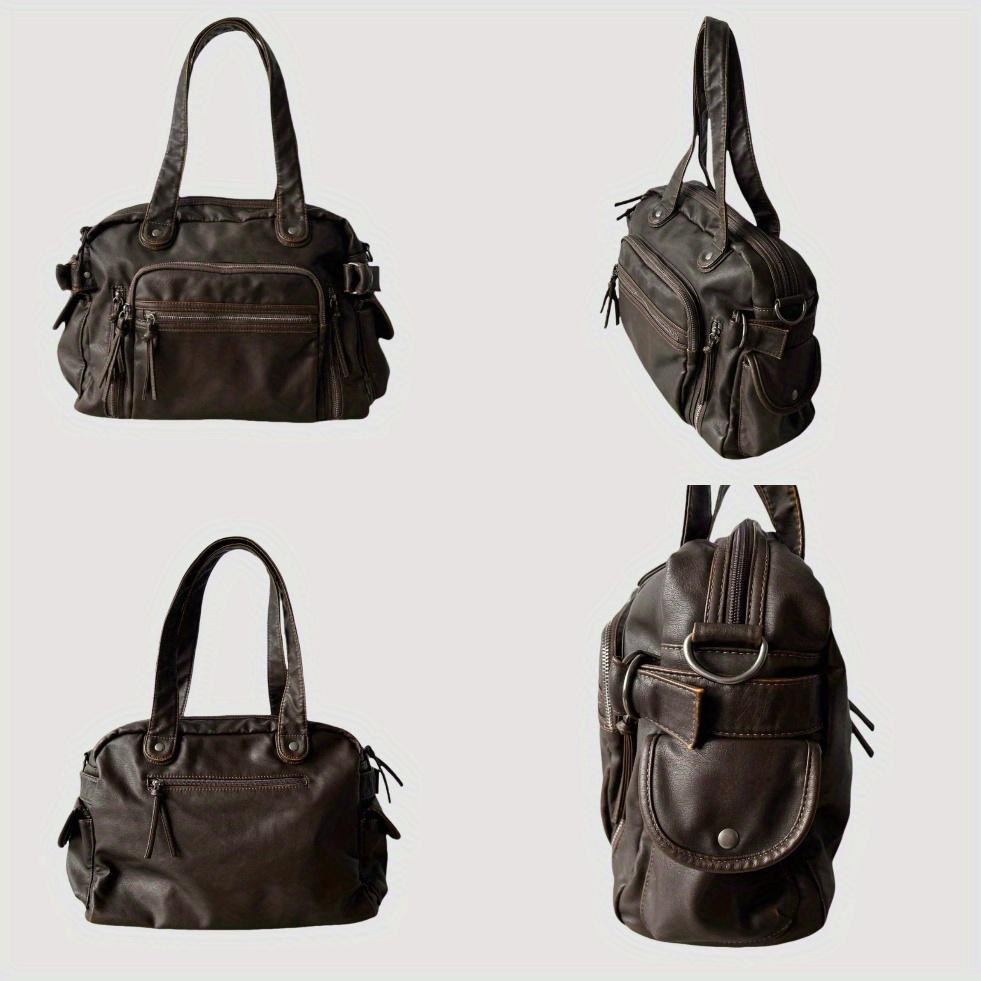 Retro torba shopper torba motocyklowa miękka skóra PU duża pojemność torba na ramię Y2K punkowa wielokieszeniowa torba na ramię