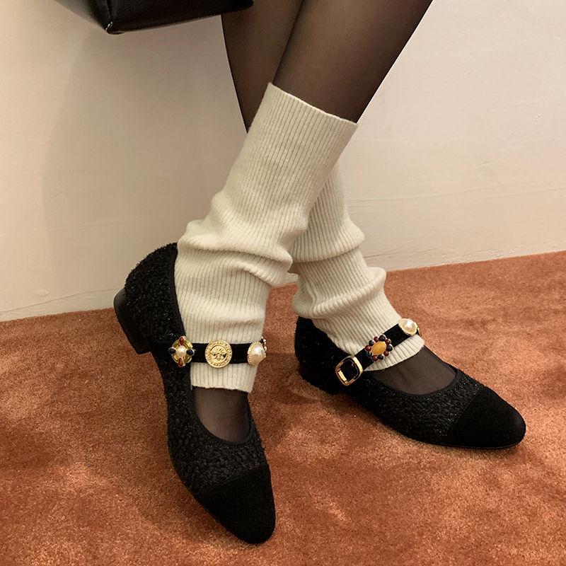 Xiaoxiangfeng fashionable and simple color matching light mouth single shoes high-end jewelry chain with small leather shoes with skirt shoes