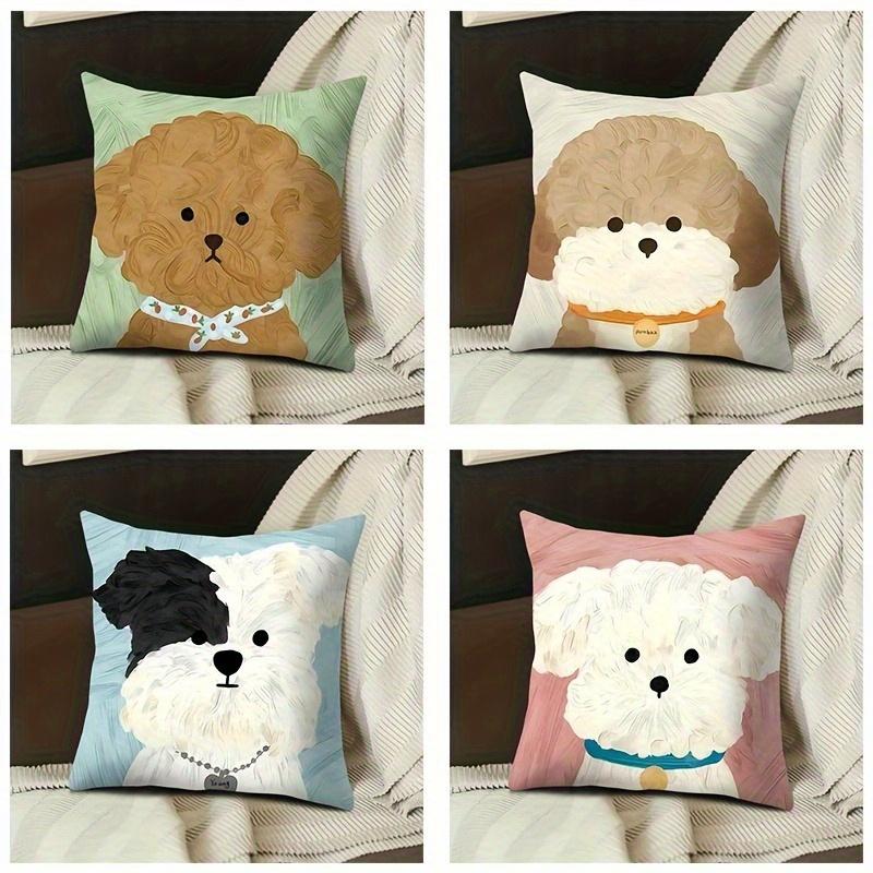 Cute Cartoon Fluffy Dog Throw Pillow Covers Adorable Poodle Maltese Dog Print Cushion Cases Pet Lover Home Decor For Living Room