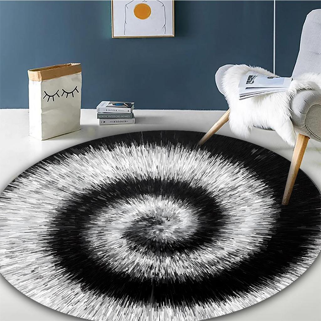 Black and Gray Spiral Tie-Dye Round Area Rug, Non Slip Washable Floor Mat for Living Room Bedroom and Patio, Abstract Decor