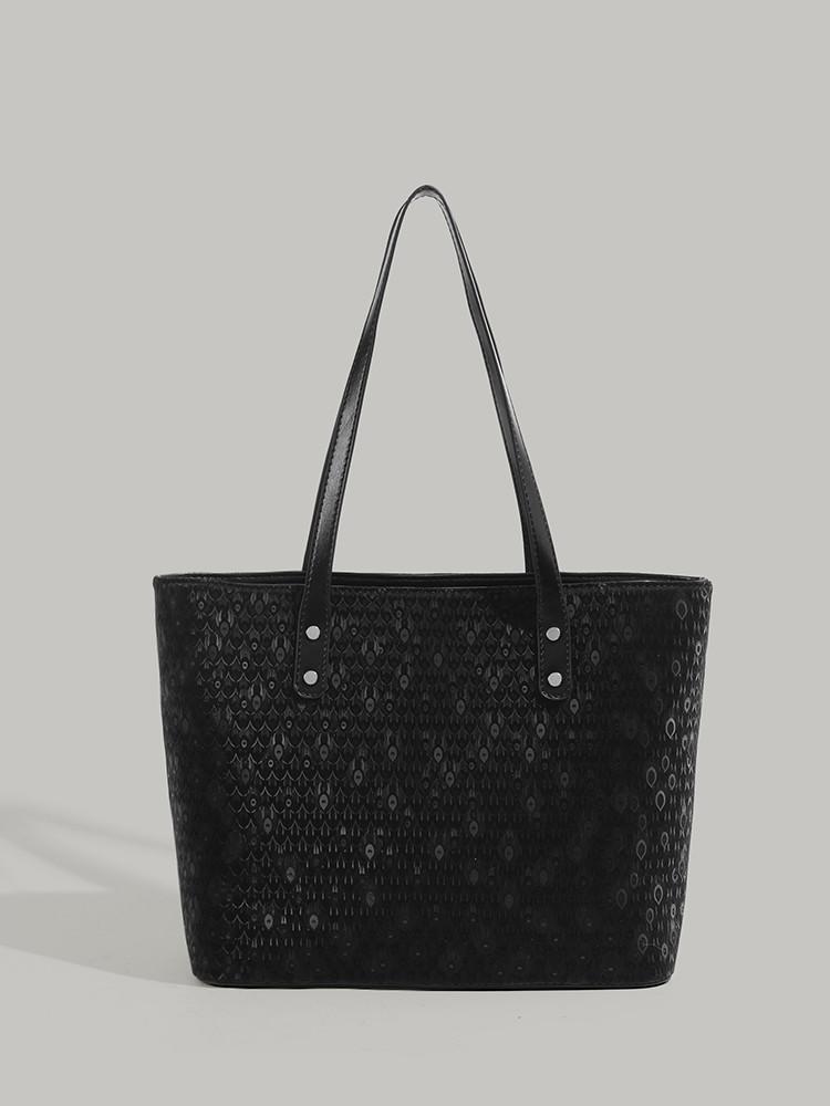 

2025 New Women s Bag Premium Textured Black Shoulder Bag Peacock Feather Pattern Large Capacity Commuter Tote Bag чёрный