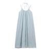 Seaside vacation style blue suspender dress women's spring new loose backless strap A-word long dress ins trend