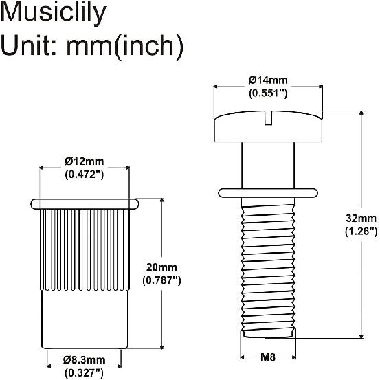 Musiclily Pro M8 Metrische Wraparound Brückenmontagestifte und Buchseneinsätze für Epiphone Les Paul Style E-Gitarre, Gold (2er Set)