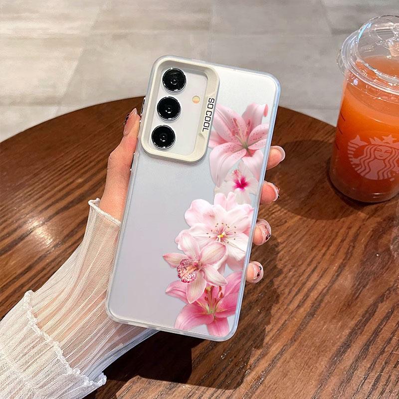 For Samsung Galaxy S21 S23 S24 FE S25 S24 S23 S22 Ultra Plus Laser Phone Case Realistic Lily Flower Print Shockproof Back Covers