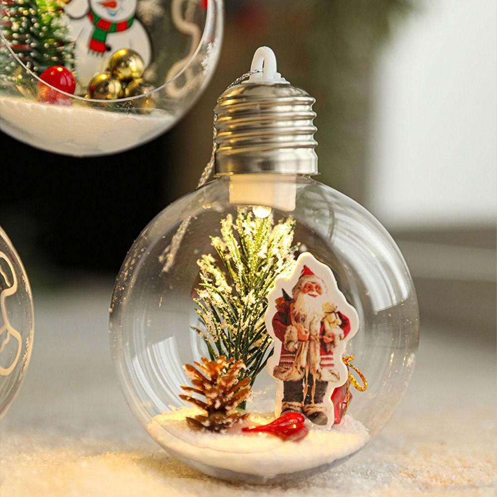 Cute Christmas Transparent Hanging Balls Plastic Cartoon Xmas Tree Hanging Ball Exquisite Elk/Santa Claus/Snowman