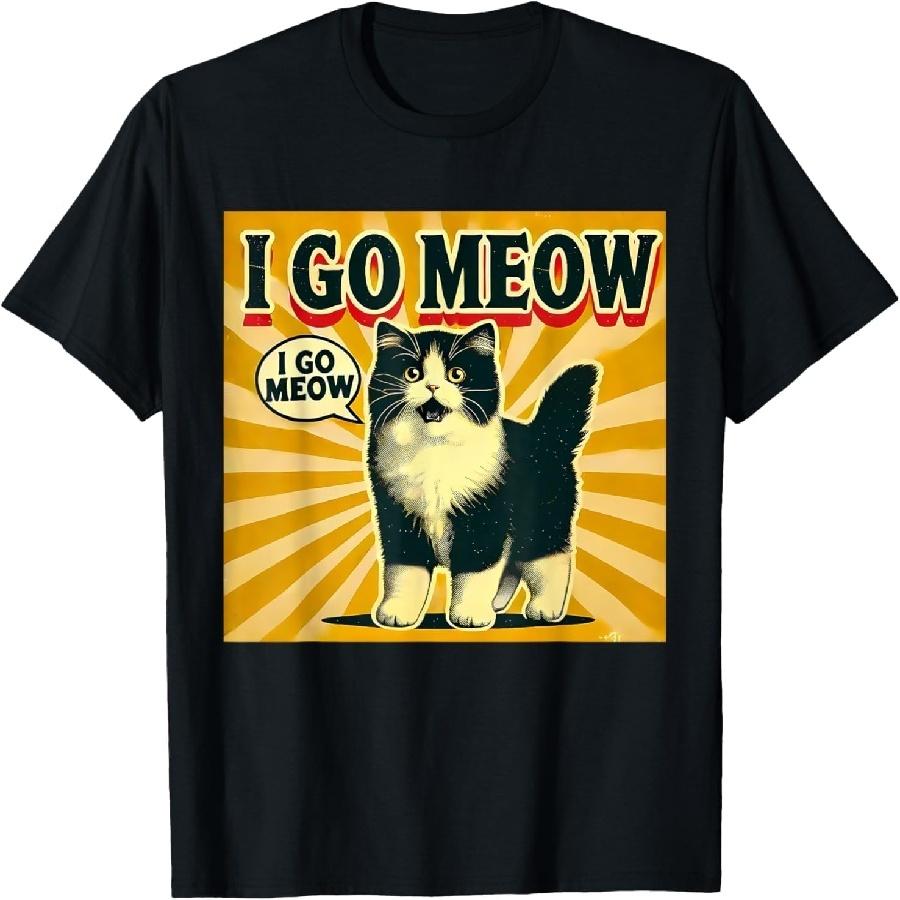 Figured Cat Lovers Gift Tshirt Retro Vintage I Go Meow Funny Cute Cat Meme T-Shirt for Pet Cat Owners T-Shirt XXXXXL чёрный