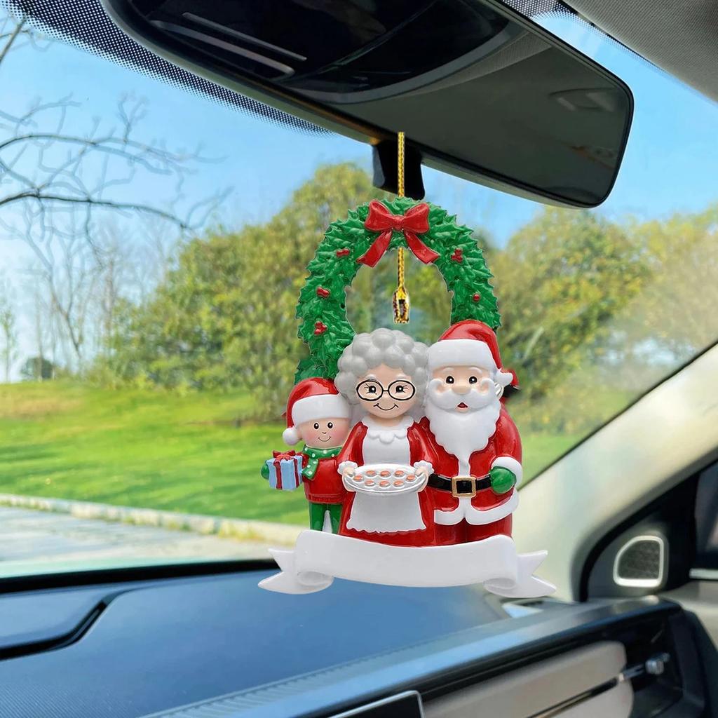 Christmas Tree Ornament Resin Santa Claus Family Figurines Hanging Pendant DIY Name Card Miniatures Decor Xmas Tree Pendants