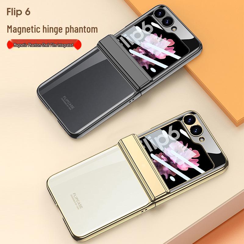 Samsung Z Flip6 Full Wrap Transparent Electroplated Magnetic Hinge Case