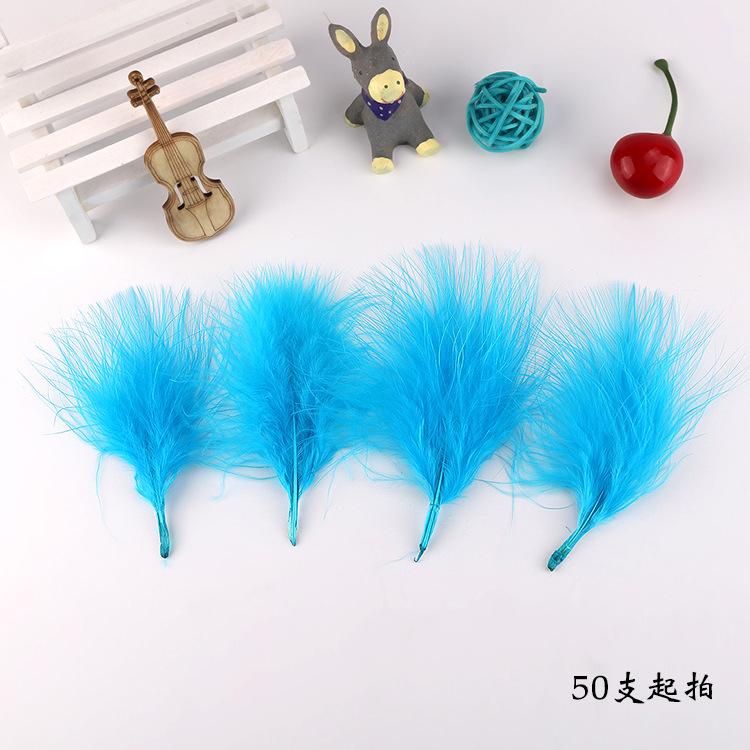 

50Pcs Turkey Feather Diy Color Vascular Fleece Feather Accessories Decorative Feather Lake Blue