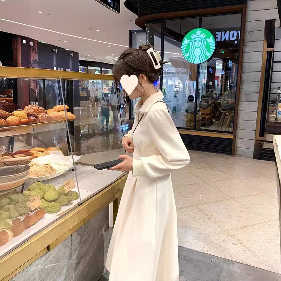 Autumn New Women's Waist Skirt Large Size High-end Long-sleeved Waffle Inner Dress Women