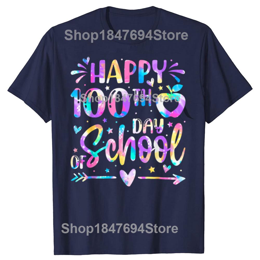 Funny Happy 100th Day Of School  Rainbow 100 Days 100% Cotton T-shirts Men Casual Tshirt Loose Oversized Streetwear T Shirt
