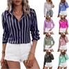 Women's Shirt Button V Neck Striped Loose Long Sleeve Cardigan Shirt Fashion Casual Tops