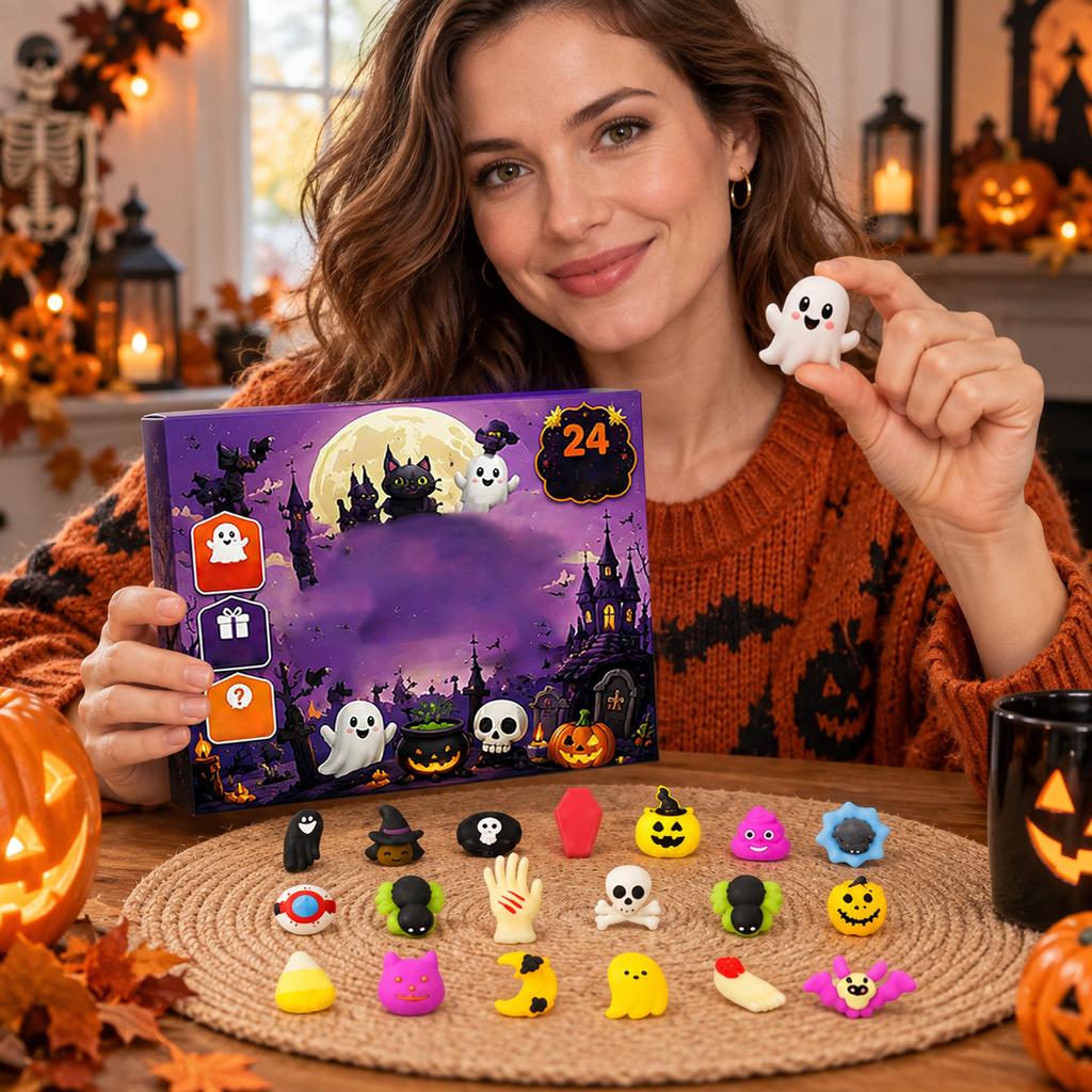 Halloween Countdown Advent Calendar Set with Themed Toys, Gift Box