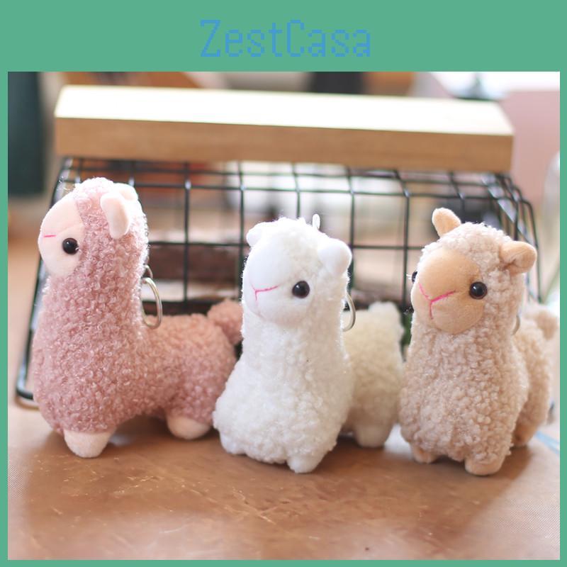 Adorable Soft Alpaca Plush Toy Keychain With Fluffy Short Plush In White Pink Brown