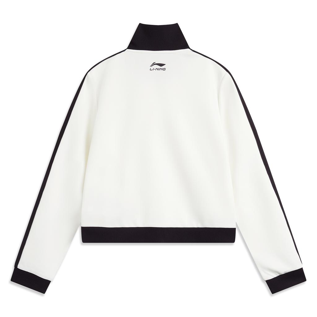 Li Ning Color Block Letter Zipper Stand Collar Comfortable Breathable Versatile Casual Sweatshirt Women Sweatshirt Off-White AWDVC04-2