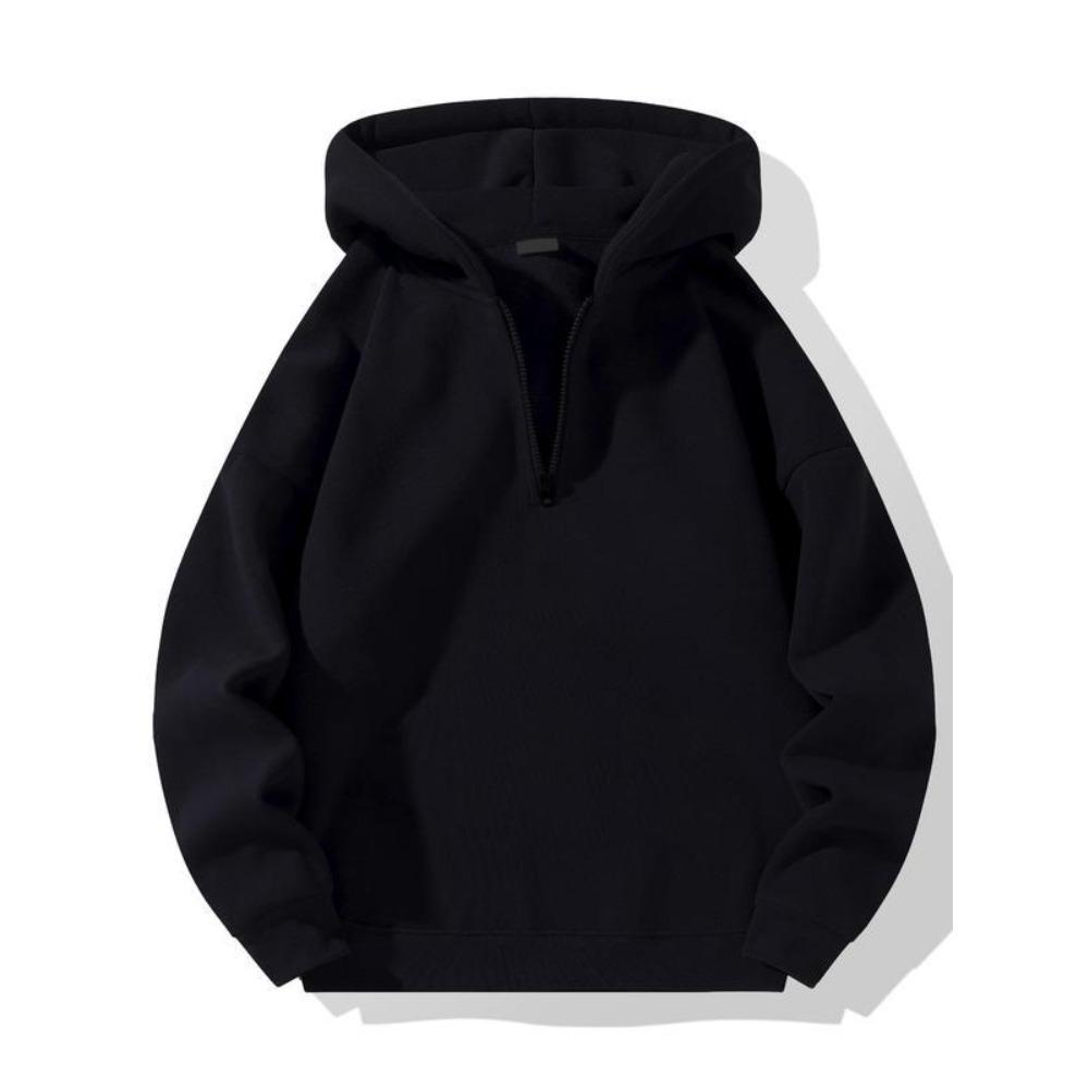 Women s Hood Long Sleeve Half Zip Solid Color Hoodie Loose Fit Streetwear Sweatshirt S чёрный