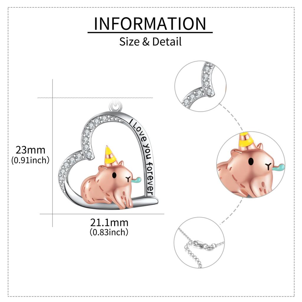 [YFN] Capybara Necklace for Women, 925 Sterling Silver, Capybara Pendant, Capybara Birthday Necklace, Capybara Accessory, Capybara Gift for Her