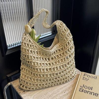 Modische gehäkelte Strohtasche für Damen, gewebte Tragetasche aus Raffiabast, neue hohle Clutch, Strandtasche für den Urlaub, lässige Tragetaschen