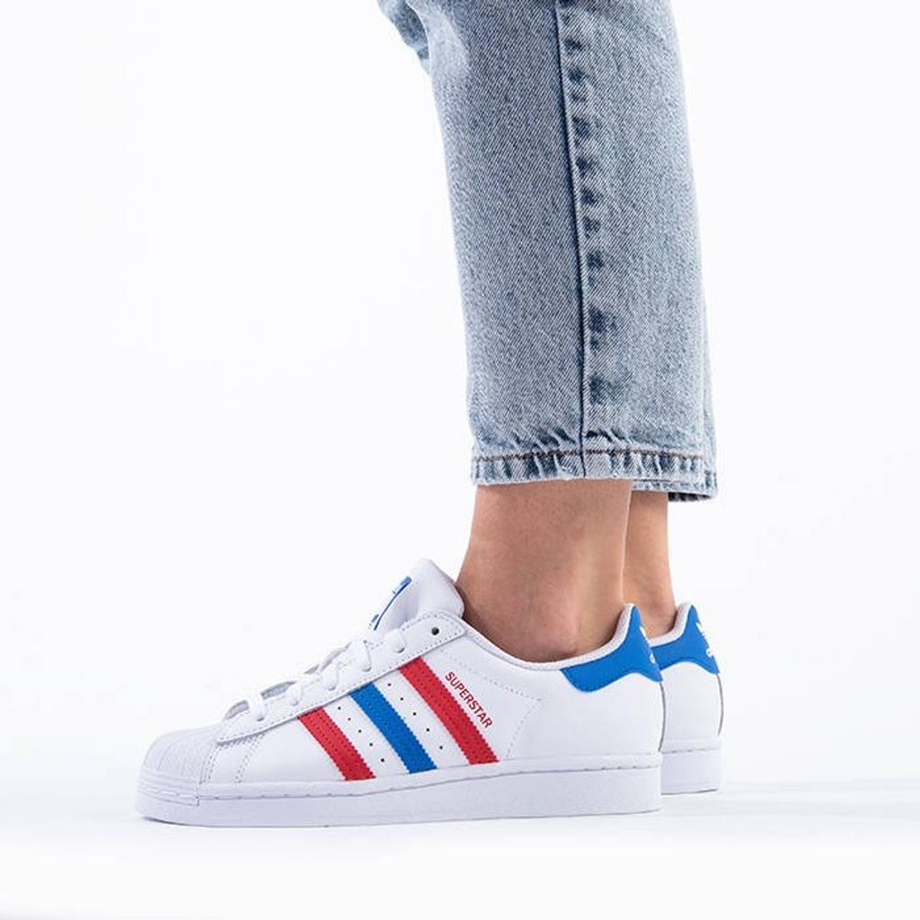 Adidas Originals SUPERSTAR J Low top Kids' Skateboarding Shoes White Red Blue Teenagers FW5851