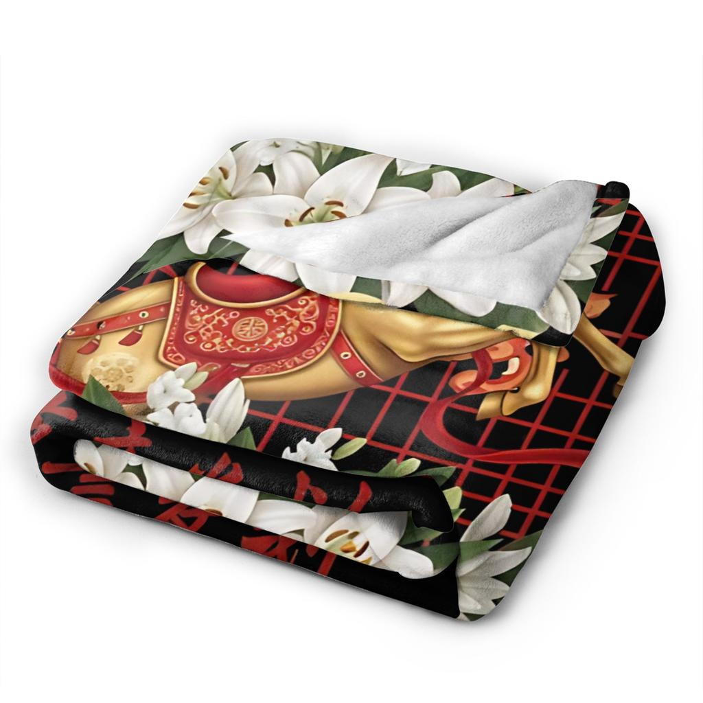 Year Of The Horse Chinese New Year Flannel Throw Blankets Blankets for Sofa Office Lightweight Bed Rug,