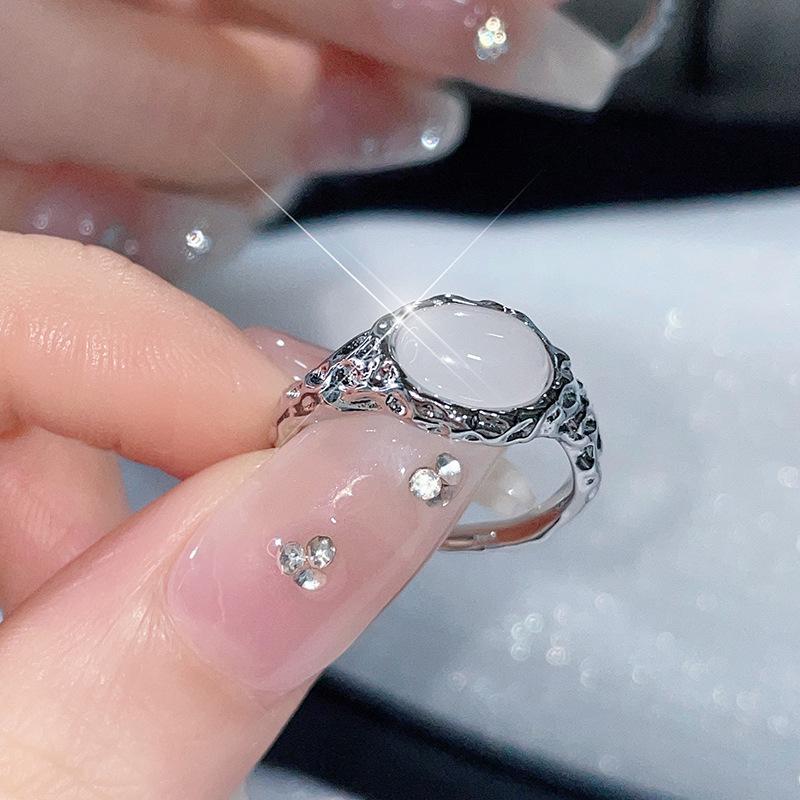 Saturn Inlaid Zircon Star Design Sense Light Luxury Open Ring Stacked With Moonstone Love Ring Adjustable opening