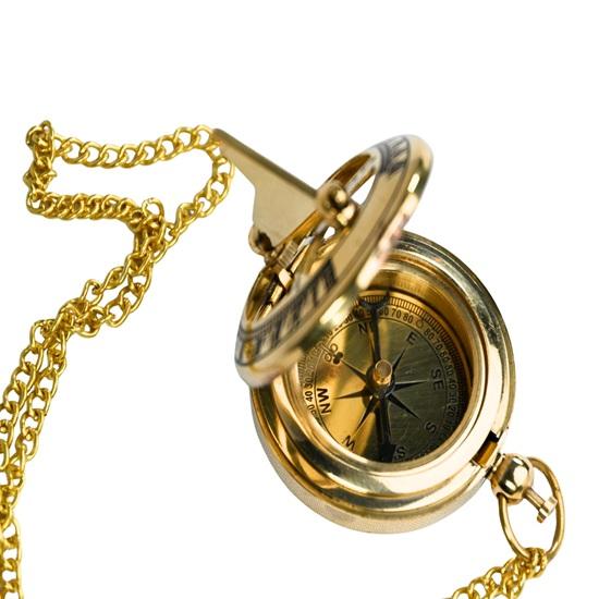 5,08 cm Messing Sonnenuhr Kompass Anhänger mit Kette Navigationsschmuck Geschenk Steampunk Maritim Halskette für Entdecker Sammler Geschenk