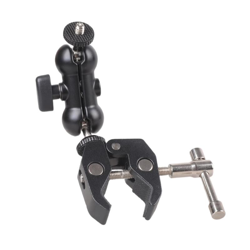 Heavy Duty Metal Double Ball Head Arm Clamp With 1/4 And 3/8 Thread For DSLR Camera Bike Handlebar