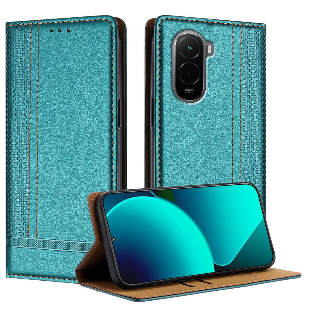 For Xiaomi Poco M7 4G (169mm) Case L-Shaped Grid Pattern Leather Stand Phone Cover with Card Slots