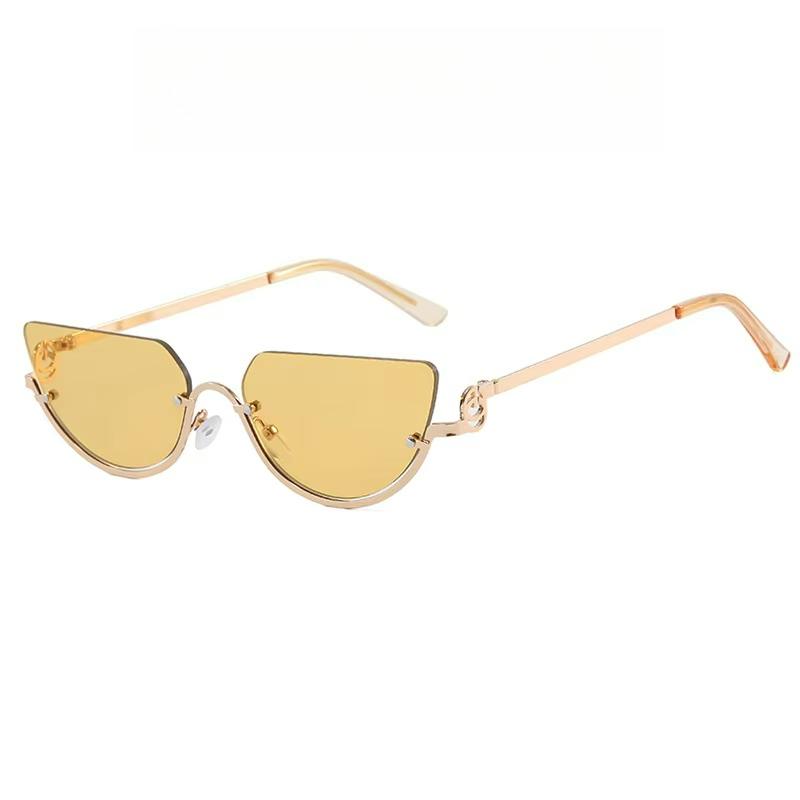 Half Frame Metal Cat's Eye Retro Elegant Ladies Fashion Sunglasses Suitable for Summer Vacation Beach Accessories