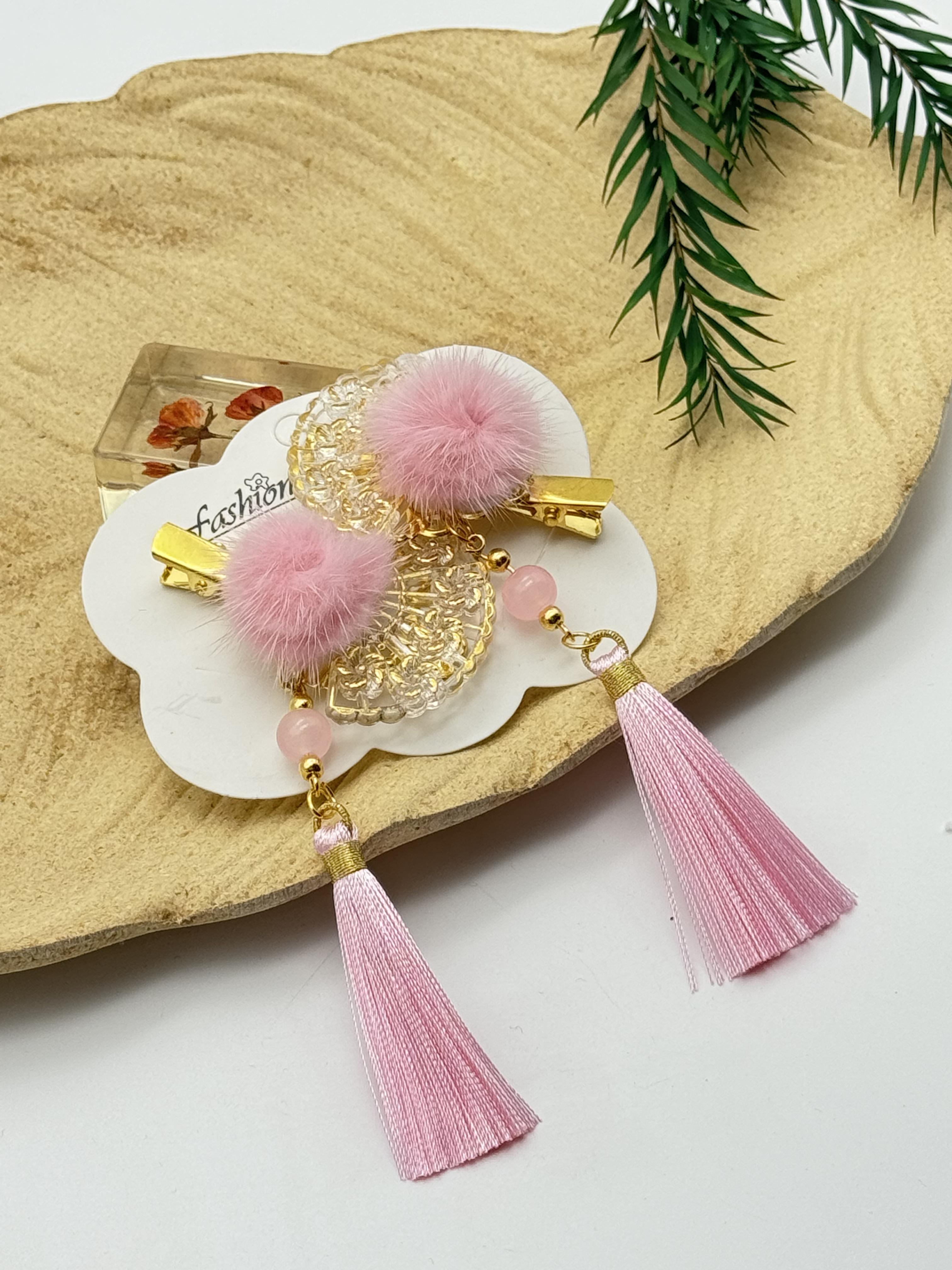

New red vintage-style bow tassel hairpin - Chinese style Hanfu accessory - girl s festive headwear розовый