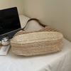 Crochet Mesh Shoulder Bag Women Summer Beach Tote With Leather Strap Natural Style Design