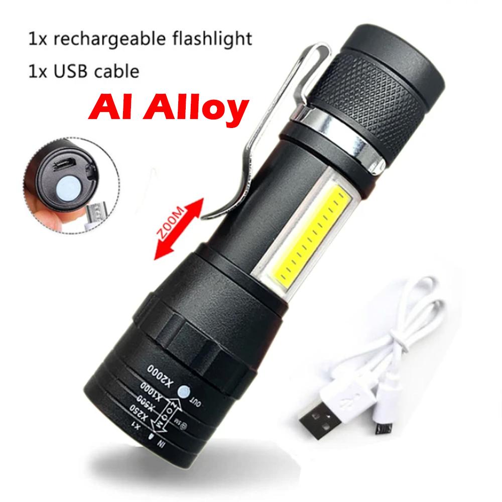 Mini UV Torch LED Rechargeable Flashlight Portable USB Charging Flashlight High Power Bank Camping Waterproof Long Range Lantern