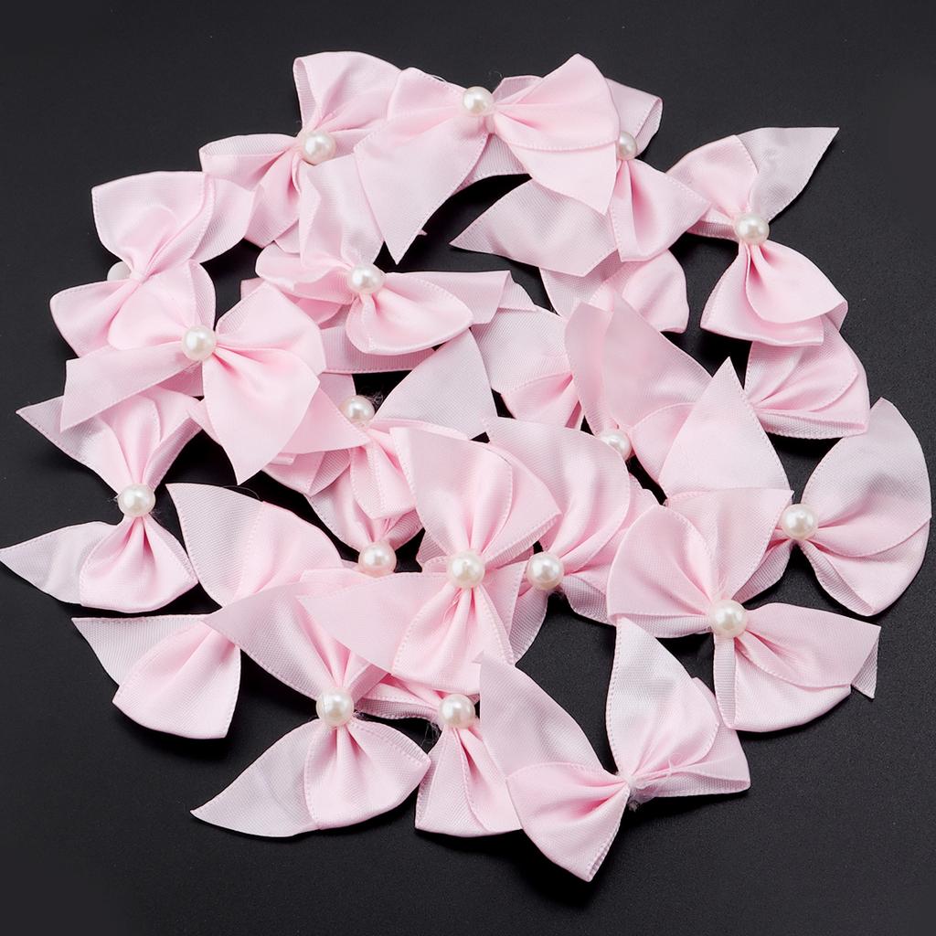 20pcs Polyester Satin Ribbon Bows 5.5x6cm Colorful Half Bead Hand Tied Bowknots For DIY Crafts Party Clothing Headwear Finding