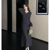 Elegant Bell Sleeve Bodycon Knit Dress and Coat - New Chinese Style for Women, Autumn Winter Collection