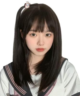 AISIQUEENS Perücke, mittellanges schwarzes Haar, schwarze glatte Vollperücke, natürliche Perücke, Crossdressing-Perücke, Perücke mit tiefem Pony, für den täglichen Gebrauch, Harajuku-Kostüm, natürlich