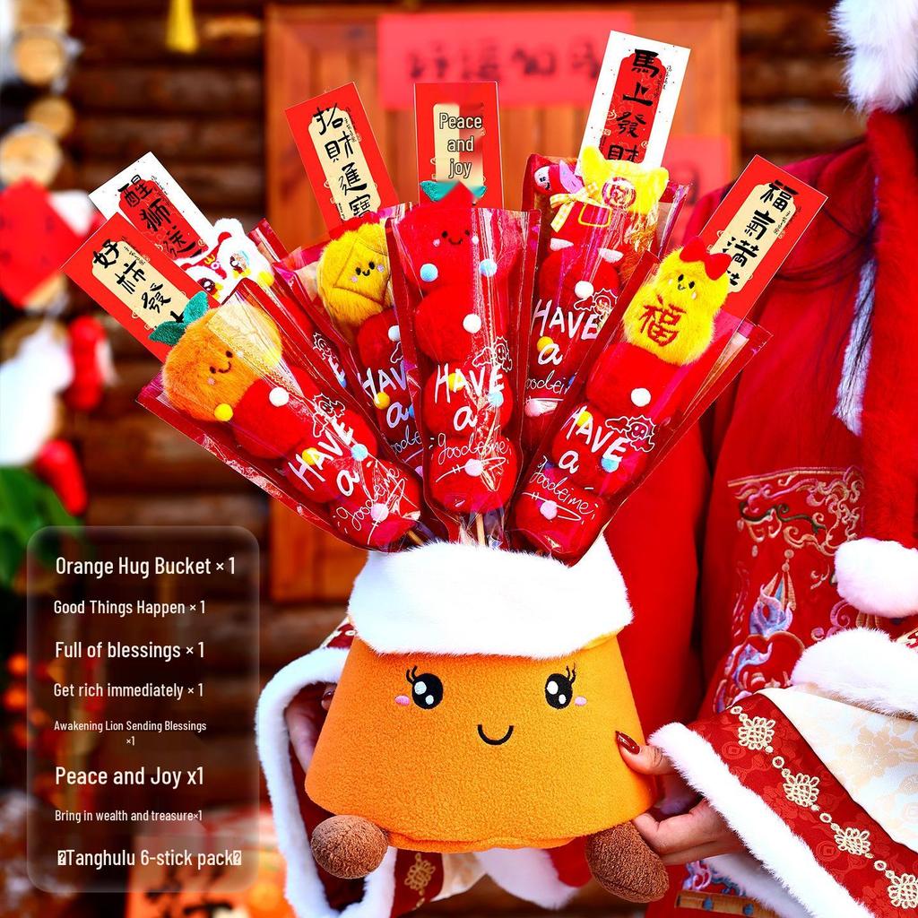 2026 Year of the Horse Tanghulu Plush Fortune Bucket – Chinese New Year Desktop Decor