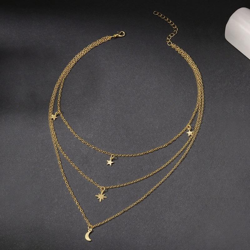 Layered necklace, love pendant, collarbone chain, personality star moon necklace, multi-layer design, daily casual necklace for women