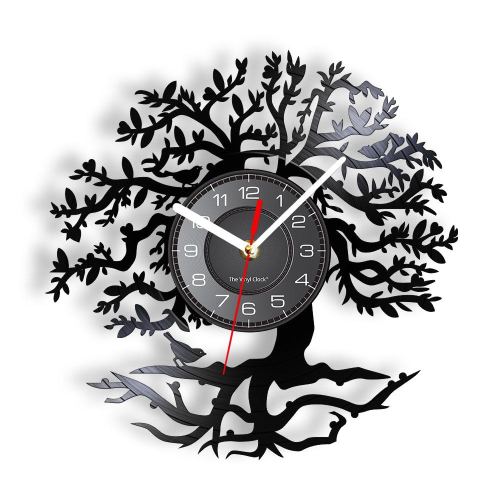 Tree of Life Retro Vinyl Record Wall Clock Living Room Kitchen Family Tree Retro Vinyl Longplay Wall Art Home Decor Wall Clock