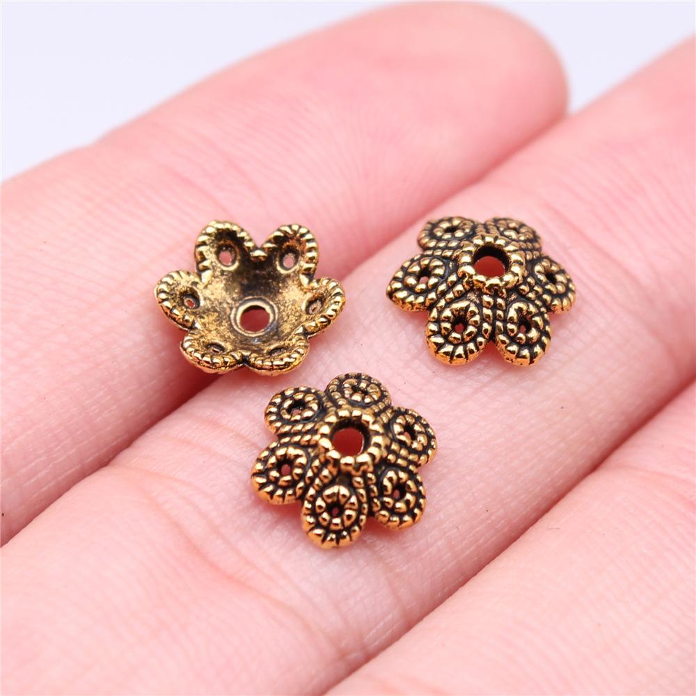 50pcs Tibetan Antique Silver Color Flower Bead End Caps For Jewelry Making Findings Needlework DIY Accessories Wholesale