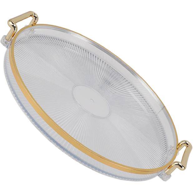 Decor Round Serving Tray, Gold Handle Round Serving Tray Display Gold Multifunctional for Desserts (Transparent)