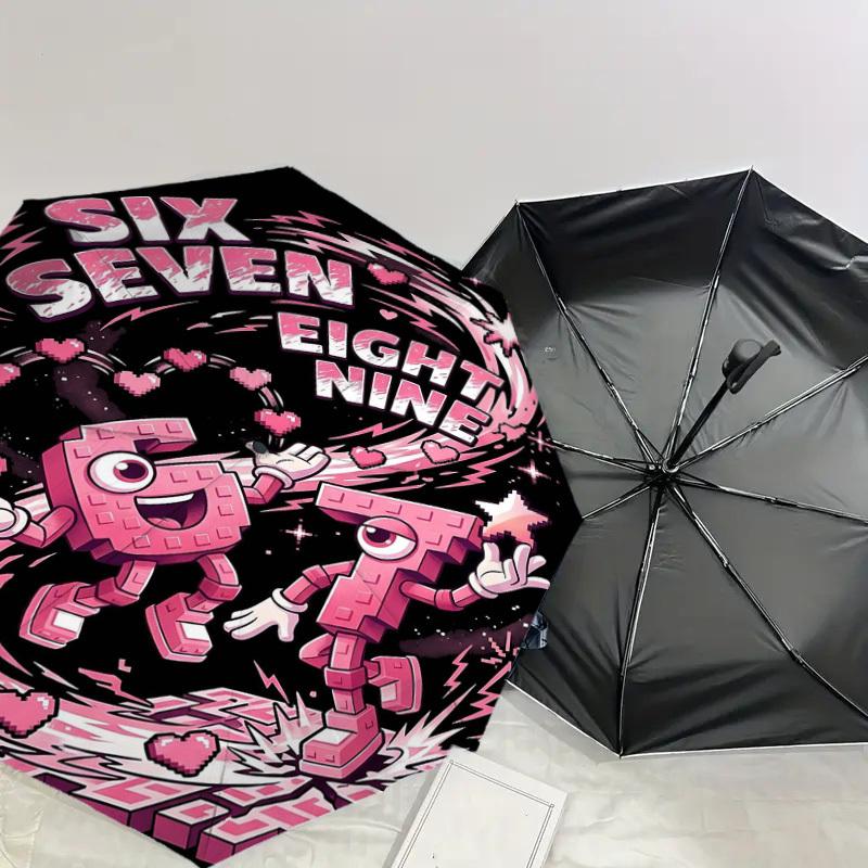 1PC Six Seven Umbrella-8-Rib Reinforced Portable Folding Travel Suitable for All Seasons Outdoor Daily Use -J0368