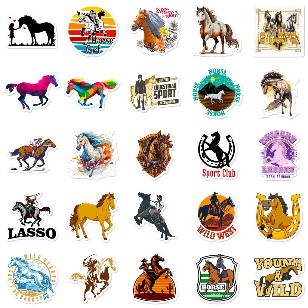 50 Horse Stickers Hand-painted Horse Material Suitcase Notebook Water Cup Can Be Repeatedly Pasted Decorative Stickers