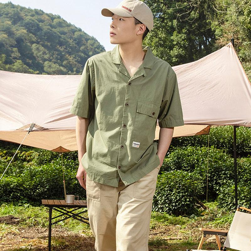 Timberland Solid Color Outdoor Hiking Casual Work Short Sleeve Shirt Men shirts Cassel-Green A6QRW-590