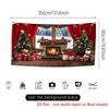 2D Flat Winter Christmas Garage Banner, Cozy Fireplace & Snowy Window Party Background