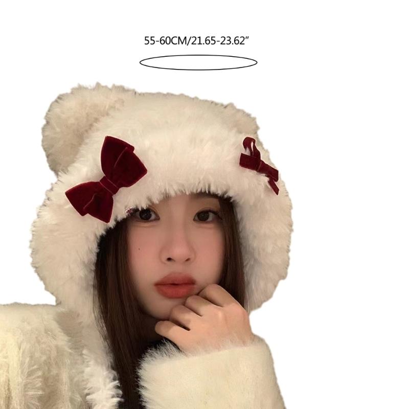 Bowknot Bear Ear Hat Warm Ear Flap Hat Ear Protective Cap Cold Weather Beanies