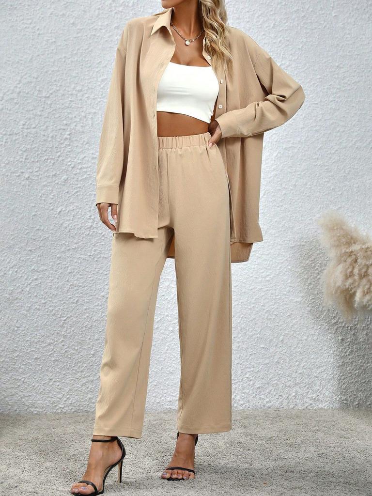 New Autumn Winter Women's Clothing Set - Chic Casual Shirt Long Sleeve Pants Loose Fit Fashion