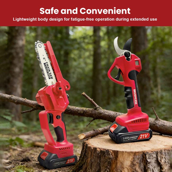 21V Akku-Gartengeräte-Set – 6" Mini-Kettensäge + Elektrische Astschere mit Doppelakku